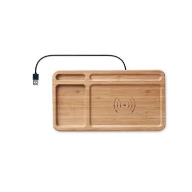 Krabička na stolné potreby z bambusu s bezdrôtovou nabíjačkou